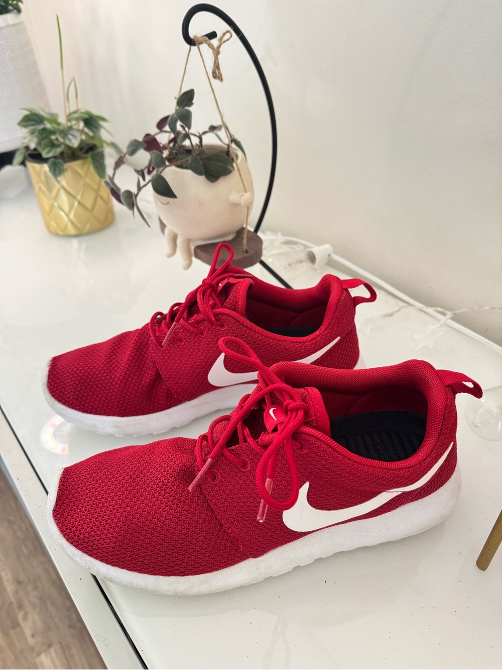 Nike Roshe Red Mesh Running Shoes with White Swoosh US 8